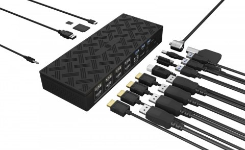 IcyBox Stacja dokująca IB-DK2288AC 13in1,4x4K Monitory,PD 100Watt,Audio,LAN, czytnik Kart, DisplayLink