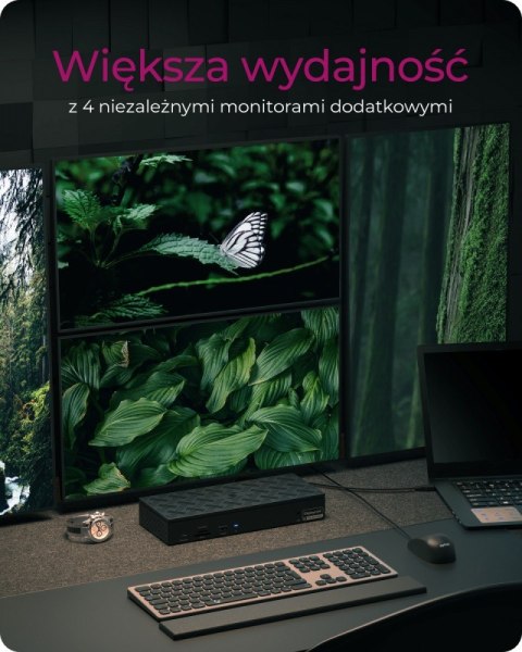 IcyBox Stacja dokująca IB-DK2288AC 13in1,4x4K Monitory,PD 100Watt,Audio,LAN, czytnik Kart, DisplayLink