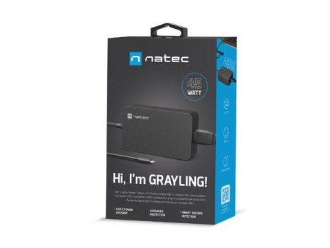 Natec Zasilacz Laptop Grayling USB-C 45W do laptopów, tabletów, telefonów Natec Zasilacz Laptop Grayling USB-C 45W do laptopów, tabletów, telefonów