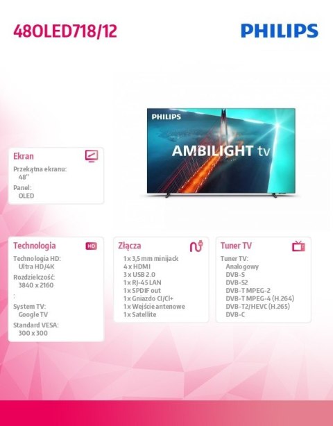 Philips Telewizor 48 cali OLED 48OLED718/12 Philips Telewizor 48 cali OLED 48OLED718/12