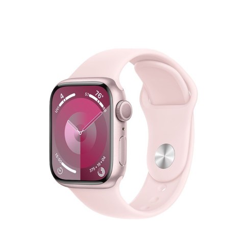 Apple Watch Series 9 GPS, 41mm Koperta z aluminium w kolorze różowym z paskiem sportowy w kolorze jasnoróżowym - S/M Apple Watch Series 9 GPS, 41mm Koperta z aluminium w kolorze różowym z paskiem sportowy w kolorze jasnoróżowym - S/M