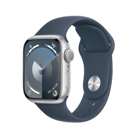 Apple Watch Series 9 GPS, 45mm Koperta z aluminium w kolorze srebrnym z paskiem sportowy w kolorze sztormowego błękitu - M/L Apple Watch Series 9 GPS, 45mm Koperta z aluminium w kolorze srebrnym z paskiem sportowy w kolorze sztormowego błękitu - M/L
