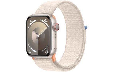 Apple Watch Series 9 GPS + Cellular, 41mm Koperta z aluminium w kolorze księżycowej poświaty z opaską sportową w kolorze księżycowej p Apple Watch Series 9 GPS + Cellular, 41mm Koperta z aluminium w kolorze księżycowej poświaty z opaską sportową w kolorze księżycowej p