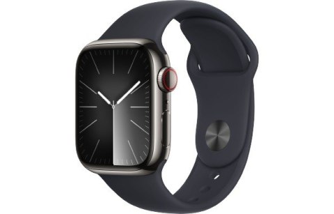 Apple Watch Series 9 GPS + Cellular, 41mm Koperta ze stali nierdzewnej w kolorze mocnego grafitu z paskiem sportowym w kolorze północy Apple Watch Series 9 GPS + Cellular, 41mm Koperta ze stali nierdzewnej w kolorze mocnego grafitu z paskiem sportowym w kolorze północy