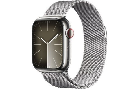 Apple Watch Series 9 GPS + Cellular, 41mm Koperta ze stali nierdzewnej w kolorze srebrnym z bransoletą mediolańską w kolorze srebrnym Apple Watch Series 9 GPS + Cellular, 41mm Koperta ze stali nierdzewnej w kolorze srebrnym z bransoletą mediolańską w kolorze srebrnym