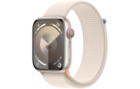 Apple Watch Series 9 GPS + Cellular, 45mm Koperta z aluminium w kolorze księżycowej poświaty z opaską sportową w kolorze księżycowej p Apple Watch Series 9 GPS + Cellular, 45mm Koperta z aluminium w kolorze księżycowej poświaty z opaską sportową w kolorze księżycowej p