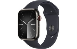 Apple Watch Series 9 GPS + Cellular, 45mm Koperta ze stali nierdzewnej w kolorze mocnego grafitu z paskiem sportowym w kolorze północy
