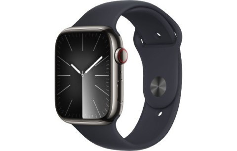 Apple Watch Series 9 GPS + Cellular, 45mm Koperta ze stali nierdzewnej w kolorze mocnego grafitu z paskiem sportowym w kolorze północy Apple Watch Series 9 GPS + Cellular, 45mm Koperta ze stali nierdzewnej w kolorze mocnego grafitu z paskiem sportowym w kolorze północy