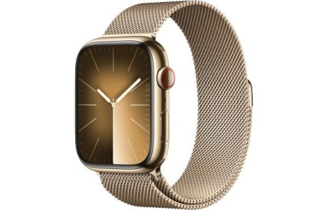 Apple Watch Series 9 GPS + Cellular, 45mm Koperta ze stali nierdzewnej w kolorze złotym z bransoletą mediolańską w kolorze złotym Apple Watch Series 9 GPS + Cellular, 45mm Koperta ze stali nierdzewnej w kolorze złotym z bransoletą mediolańską w kolorze złotym