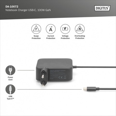 Digitus Ładowarka sieciowa zasilacz 1x USB-C PD 3.0 max. 100W GaN zintegrowany kabel 1,2m Czarna Digitus Ładowarka sieciowa zasilacz 1x USB-C PD 3.0 max. 100W GaN zintegrowany kabel 1,2m Czarna