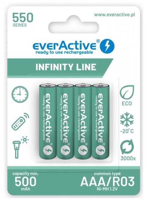 EverActive Akumulatory R03/AAA 550 mAH blister 4 szt. Infinity Line technologia ready to use EverActive Akumulatory R03/AAA 550 mAH blister 4 szt. Infinity Line technologia ready to use