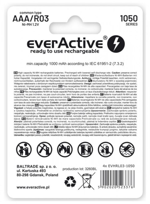 EverActive Akumulatory R03/AAA 550 mAH blister 4 szt. Infinity Line technologia ready to use EverActive Akumulatory R03/AAA 550 mAH blister 4 szt. Infinity Line technologia ready to use