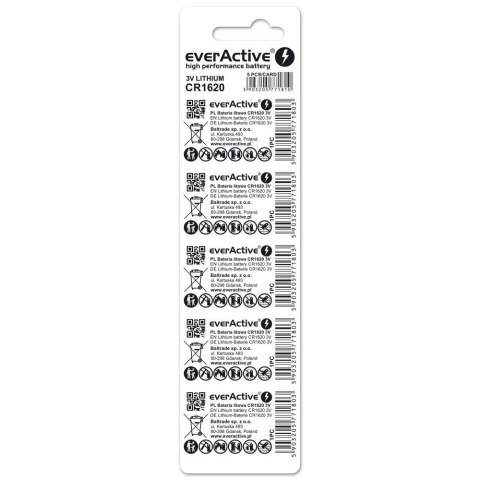 EverActive Baterie litowe mini CR1620 blister 5 sztuk EverActive Baterie litowe mini CR1620 blister 5 sztuk