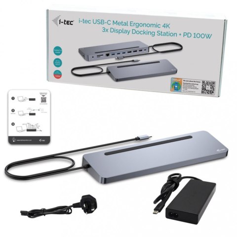 I-tec Stacja dokująca USB-C Metal Ergonomic 4K 3x Display Docking Station PD 100W + i-tec Universal Charger 100W (bundle) I-tec Stacja dokująca USB-C Metal Ergonomic 4K 3x Display Docking Station PD 100W + i-tec Universal Charger 100W (bundle)