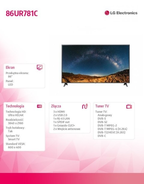 LG Electronics Telewizor LED 86 cali 86UR781C