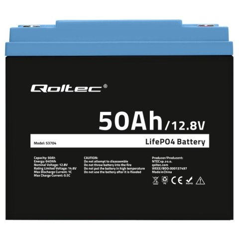 Qoltec Akumulator LiFePO4 Litowo-Żelazowo-Fosforanowy | 12.8V | 50Ah | 640Wh | BMS