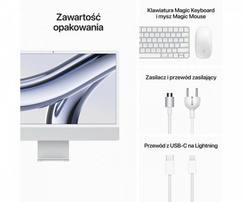 Apple IMac 24 cale: M3 8/8, 8GB, 256GB SSD - Srebrny