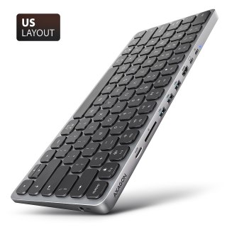 AXAGON HMC-KB-US Klawiatura USB-C 5Gbps z wieloportowy hub 9in1, SD/microSD, 3x USB-A, HDMI 4K/60Hz, PD 100W, Audio, US layout, 60cm US