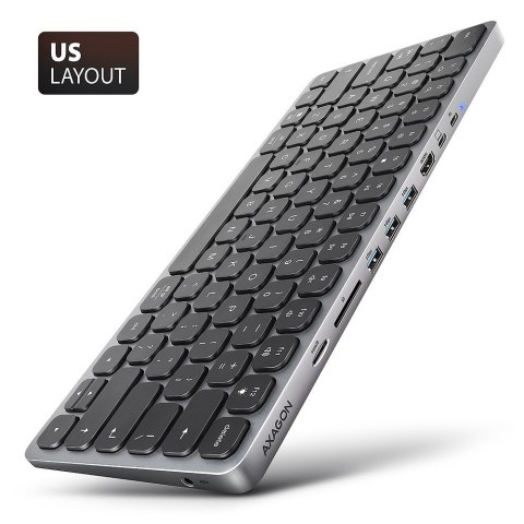 AXAGON HMC-KB-US Klawiatura USB-C 5Gbps z wieloportowy hub 9in1, SD/microSD, 3x USB-A, HDMI 4K/60Hz, PD 100W, Audio, US layout, 60cm US
