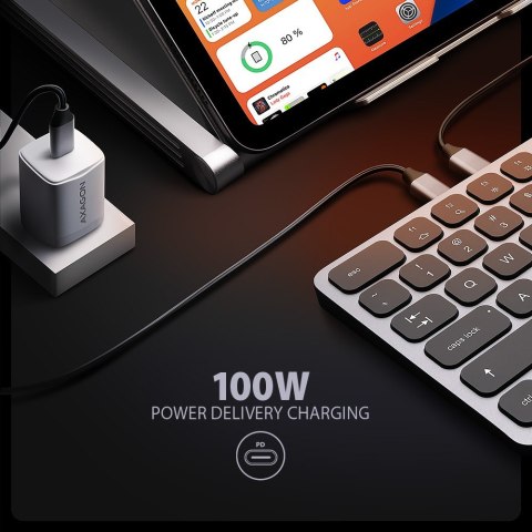 AXAGON HMC-KB-US Klawiatura USB-C 5Gbps z wieloportowy hub 9in1, SD/microSD, 3x USB-A, HDMI 4K/60Hz, PD 100W, Audio, US layout, 60cm US