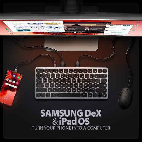 AXAGON HMC-KB-US Klawiatura USB-C 5Gbps z wieloportowy hub 9in1, SD/microSD, 3x USB-A, HDMI 4K/60Hz, PD 100W, Audio, US layout, 60cm US