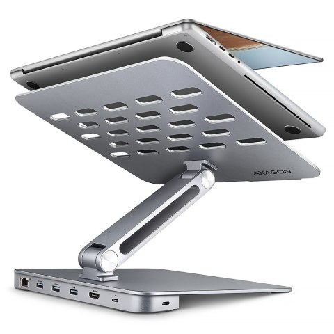 AXAGON HMC-STND Stojak z wieloportowy hub Aluminiowy 7in1, 5Gbps, do 10"-16" cali laptopów, nastawny, 3x USB-A, HDMI 4K/60Hz, GLAN, PD 