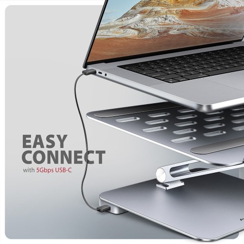 AXAGON HMC-STND Stojak z wieloportowy hub Aluminiowy 7in1, 5Gbps, do 10"-16" cali laptopów, nastawny, 3x USB-A, HDMI 4K/60Hz, GLAN, PD 