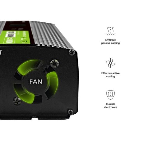 Green Cell Przetwornica LCD 12V 500W/1000W Czysty sinus z wywietlaczem