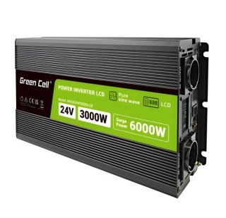 Green Cell Przetwornica LCD 24V 3000W/6000W Czysty sinus z wywietlaczem
