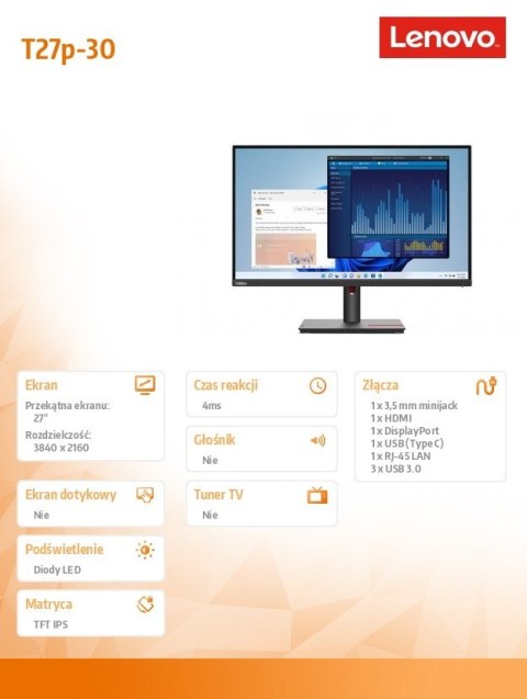 Lenovo Monitor 27 cali ThinkVision T27p-30 63A9GAT1EU