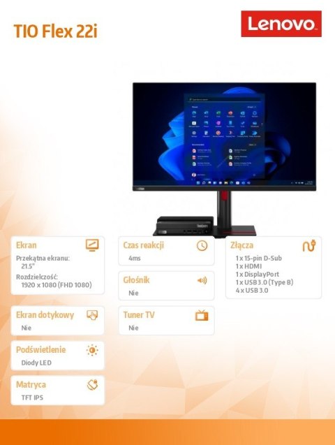 Lenovo Monitor Tiny In One ThinkCentre 22i LCD FLEX - 21.5 12BLMAT6EU Lenovo Monitor Tiny In One ThinkCentre 22i LCD FLEX - 21.5 12BLMAT6EU