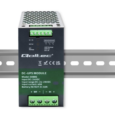 Qoltec Moduł UPS DC na szynę DIN | 40A | 24V Qoltec Moduł UPS DC na szynę DIN | 40A | 24V
