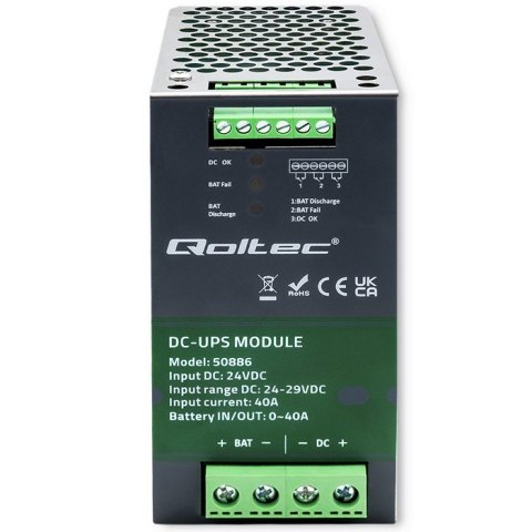 Qoltec Moduł UPS DC na szynę DIN | 40A | 24V Qoltec Moduł UPS DC na szynę DIN | 40A | 24V