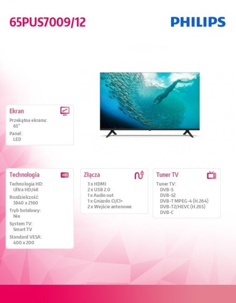 Philips Telewizor 65 cali LED 65PUS7009/12 Philips Telewizor 65 cali LED 65PUS7009/12