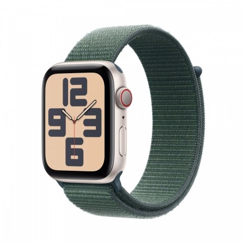 Apple Watch SE GPS + Cellular, koperta 44 mm z aluminium w kolorze księżycowej poświaty z opaską sportową w kolorze górskiego jeziora Apple Watch SE GPS + Cellular, koperta 44 mm z aluminium w kolorze księżycowej poświaty z opaską sportową w kolorze górskiego jeziora