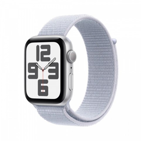 Apple Watch SE GPS, koperta 44 mm z aluminium w kolorze srebrnym z opaską sportową w kolorze błękitnego obłoku Apple Watch SE GPS, koperta 44 mm z aluminium w kolorze srebrnym z opaską sportową w kolorze błękitnego obłoku