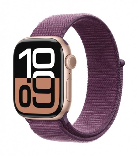 Apple Watch Series 10 GPS + Cellular, koperta 42 mm z aluminium w kolorze różowego złota z opaską sportową w kolorze dojrzałej śliwki Apple Watch Series 10 GPS + Cellular, koperta 42 mm z aluminium w kolorze różowego złota z opaską sportową w kolorze dojrzałej śliwki