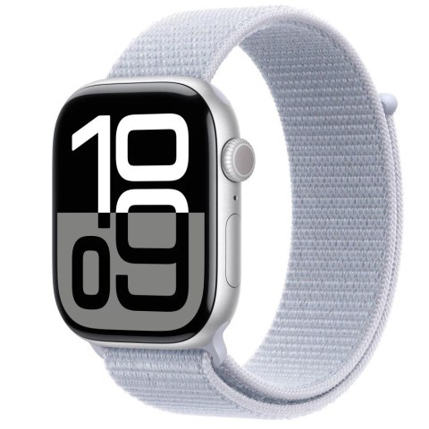 Apple Watch Series 10 GPS + Cellular, koperta 46 mm z aluminium w kolorze srebrnym z opaską sportową w kolorze błękitnego obłoku Apple Watch Series 10 GPS + Cellular, koperta 46 mm z aluminium w kolorze srebrnym z opaską sportową w kolorze błękitnego obłoku