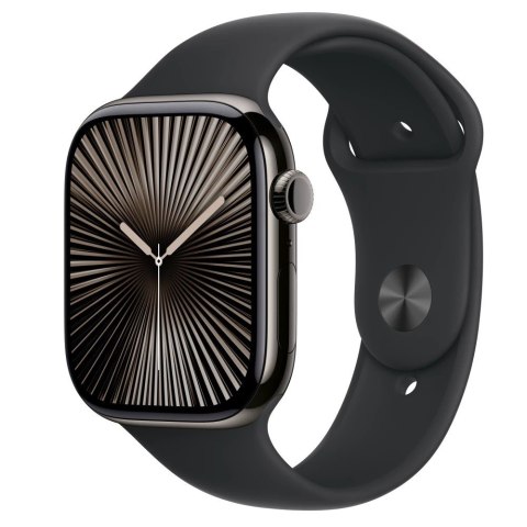 Apple Watch Series 10 GPS + Cellular, koperta 46 mm z tytanu w kolorze łupkowym z paskiem sportowym w kolorze czarnym - rozmiar M/L Apple Watch Series 10 GPS + Cellular, koperta 46 mm z tytanu w kolorze łupkowym z paskiem sportowym w kolorze czarnym - rozmiar M/L