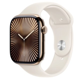 Apple Watch Series 10 GPS + Cellular, koperta 46 mm z tytanu w kolorze złotym z paskiem sportowym w kolorze księżycowej poświaty - roz
