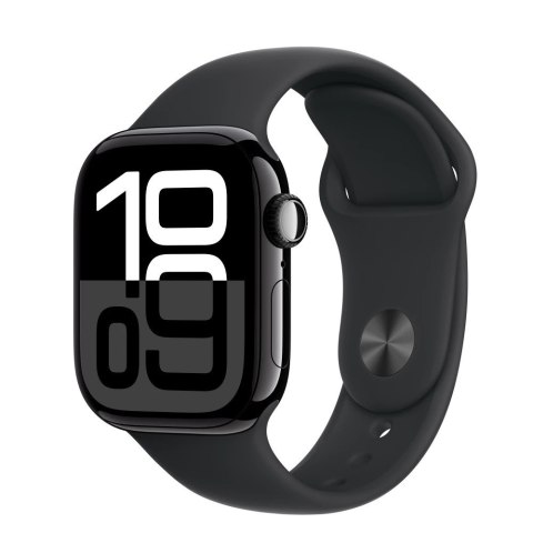 Apple Watch Series 10 GPS, koperta 42 mm z aluminium w kolorze onyksu z paskiem sportowym w kolorze czarnym - rozmiar S/M Apple Watch Series 10 GPS, koperta 42 mm z aluminium w kolorze onyksu z paskiem sportowym w kolorze czarnym - rozmiar S/M