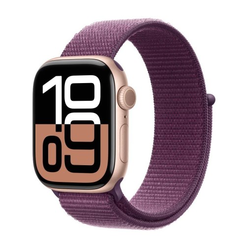 Apple Watch Series 10 GPS, koperta 42 mm z aluminium w kolorze różowego złota z opaską sportową w kolorze dojrzałej śliwki Apple Watch Series 10 GPS, koperta 42 mm z aluminium w kolorze różowego złota z opaską sportową w kolorze dojrzałej śliwki