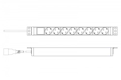 Digitus Listwa zasilająca PDU 19" Rack, 8x gniazdo ze stykami ochronnymi unischuko 16A/230V, 1x wtyczka IEC C20, 16A, przewód zasilający