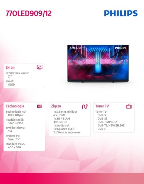 Philips Telewizor 77 cali OLED 77OLED909/12 Philips Telewizor 77 cali OLED 77OLED909/12