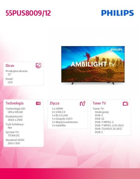 Philips Telewizor LED 55 cali 55PUS8009/12 Philips Telewizor LED 55 cali 55PUS8009/12