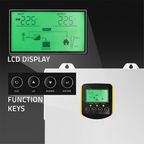 Qoltec Hybrydowy inwerter solarny Off-Grid 2.5kVA | 2.5kW | 100A | MPPT | LCD | BMS | Sinus