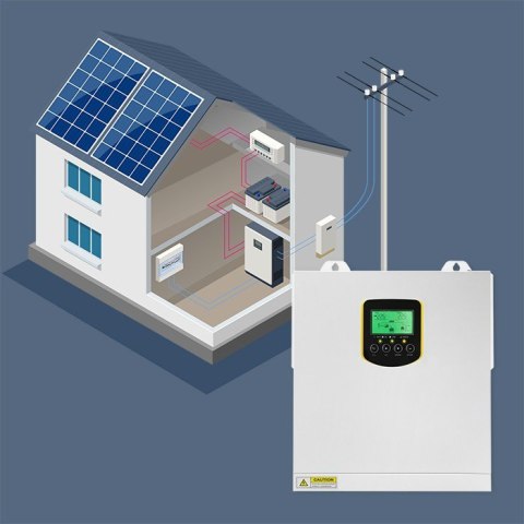Qoltec Hybrydowy inwerter solarny Off-Grid 2.5kVA | 2.5kW | 100A | MPPT | LCD | BMS | Sinus