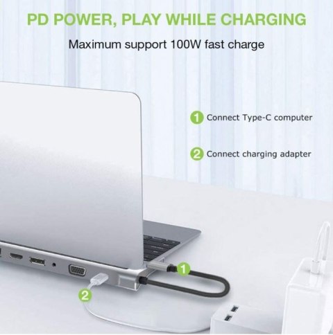 Techly Stacja dokująca notebook USB-C na HDMI/DP/VGA/USB-A/RJ45/SD/USB-C PD