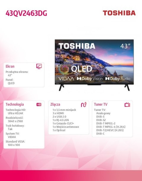 Toshiba Telewizor QLED 43 cale 43QV2463DG