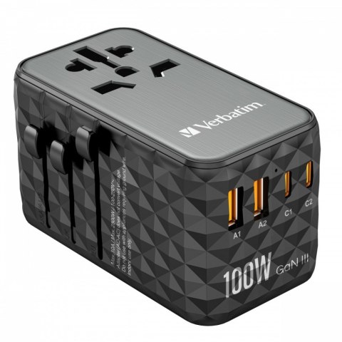 Verbatim Adapter podróżny UTA-06 32121 ładowarka GaN PD 100W, QC 4+, 2x USB-C, 2x USB-A, 180 krajów